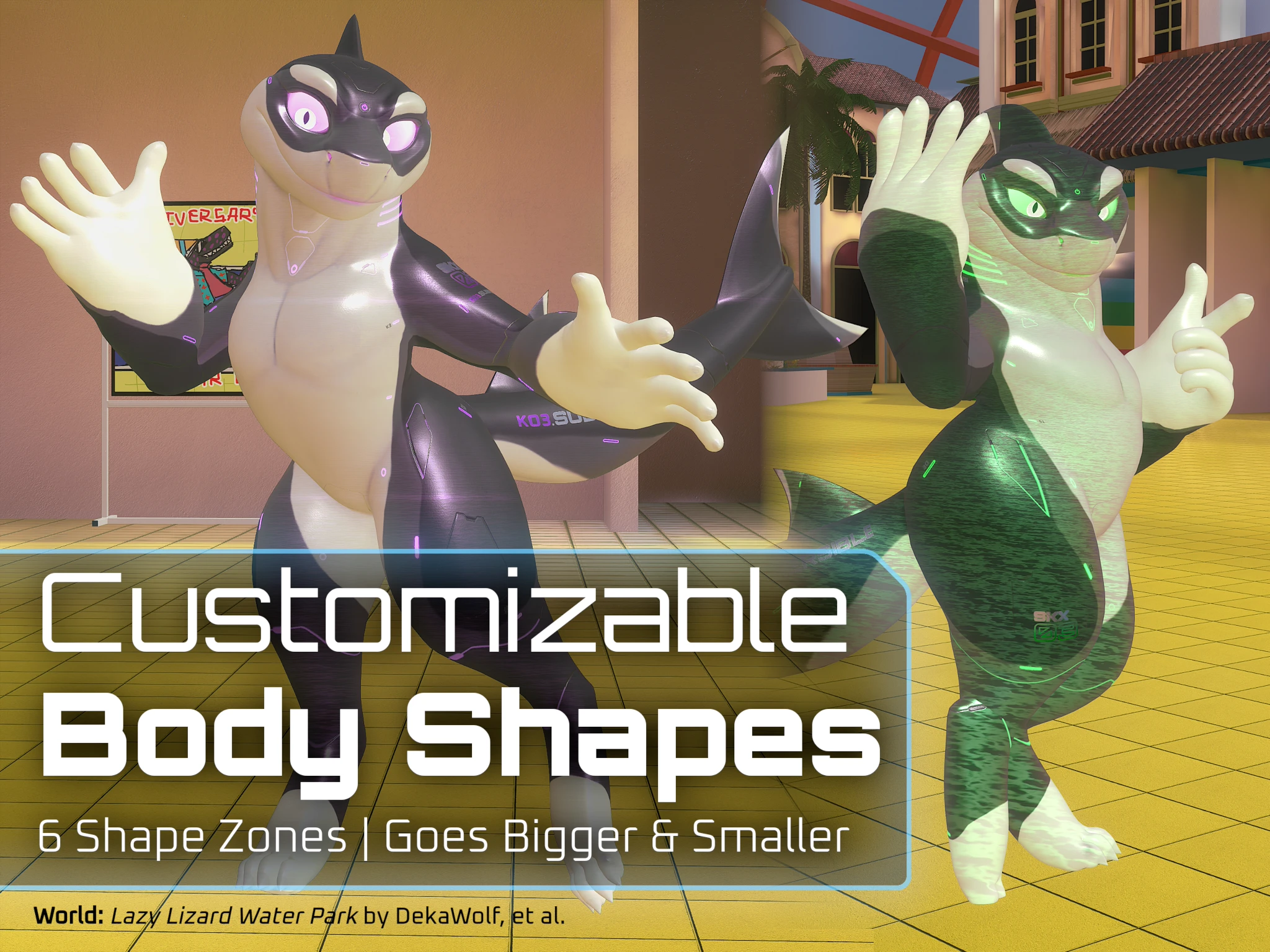 The shark has customizable body shapes, with 6 shape zones that get bigger or smaller.